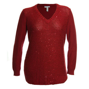Red Sequin Long Sleeve V-Neck Sweater Charter Club NEW w/ tags Plus Sizes